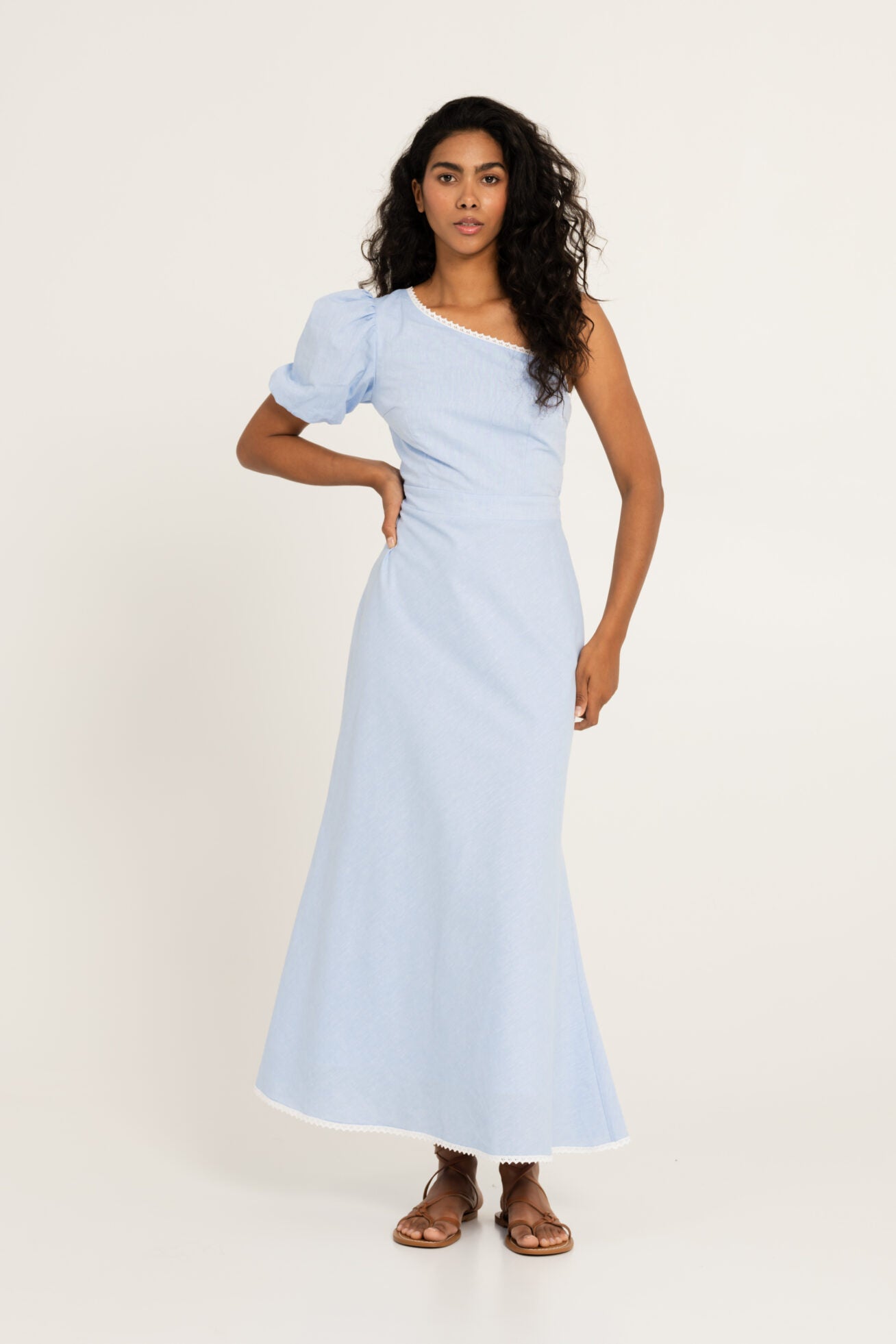 BLAUES ONE-SHOULDER-KLEID KLARA