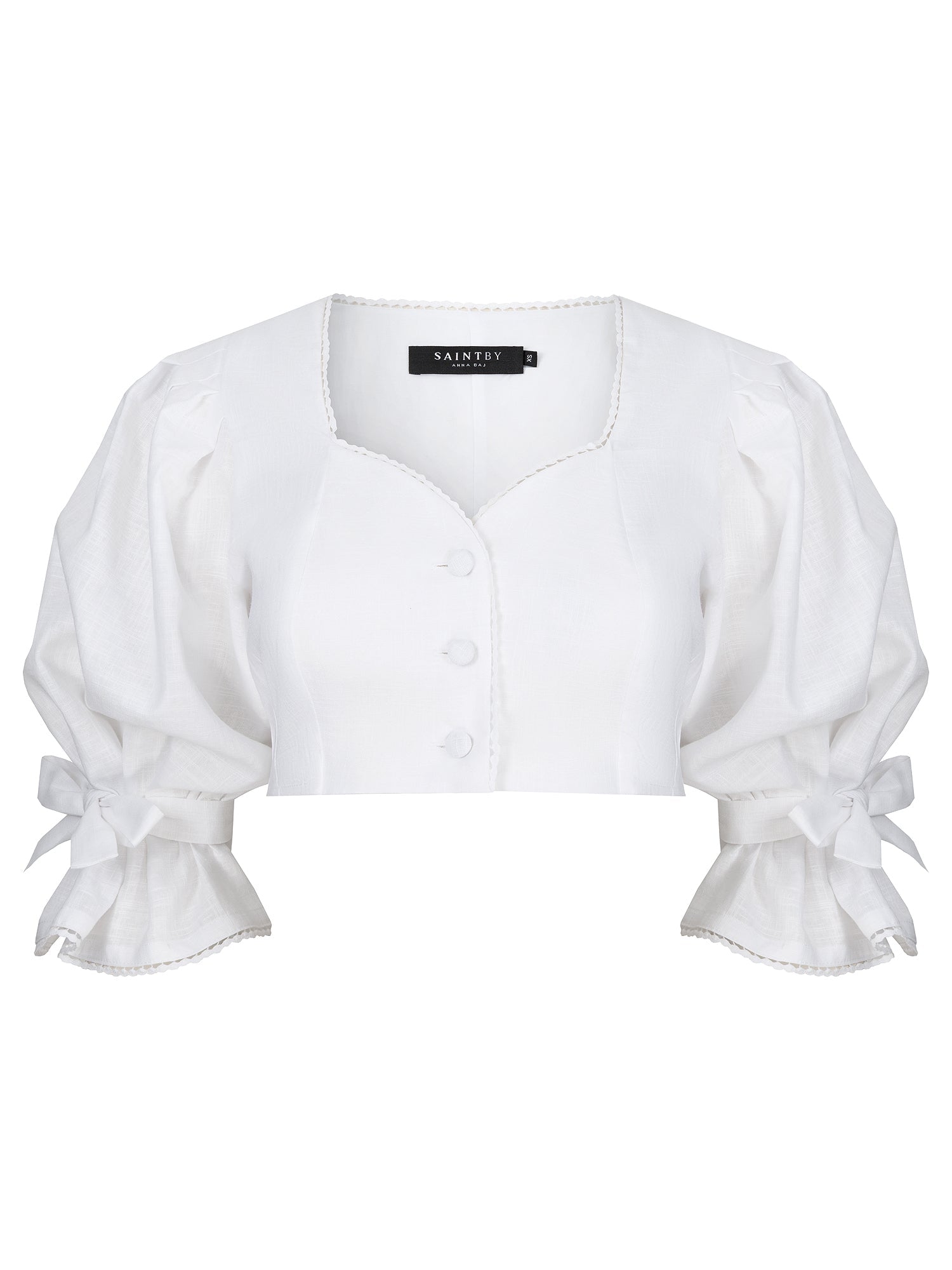 BIAŁY LNIANY TOP AUGUSTA Z KORONKĄ - Saintby