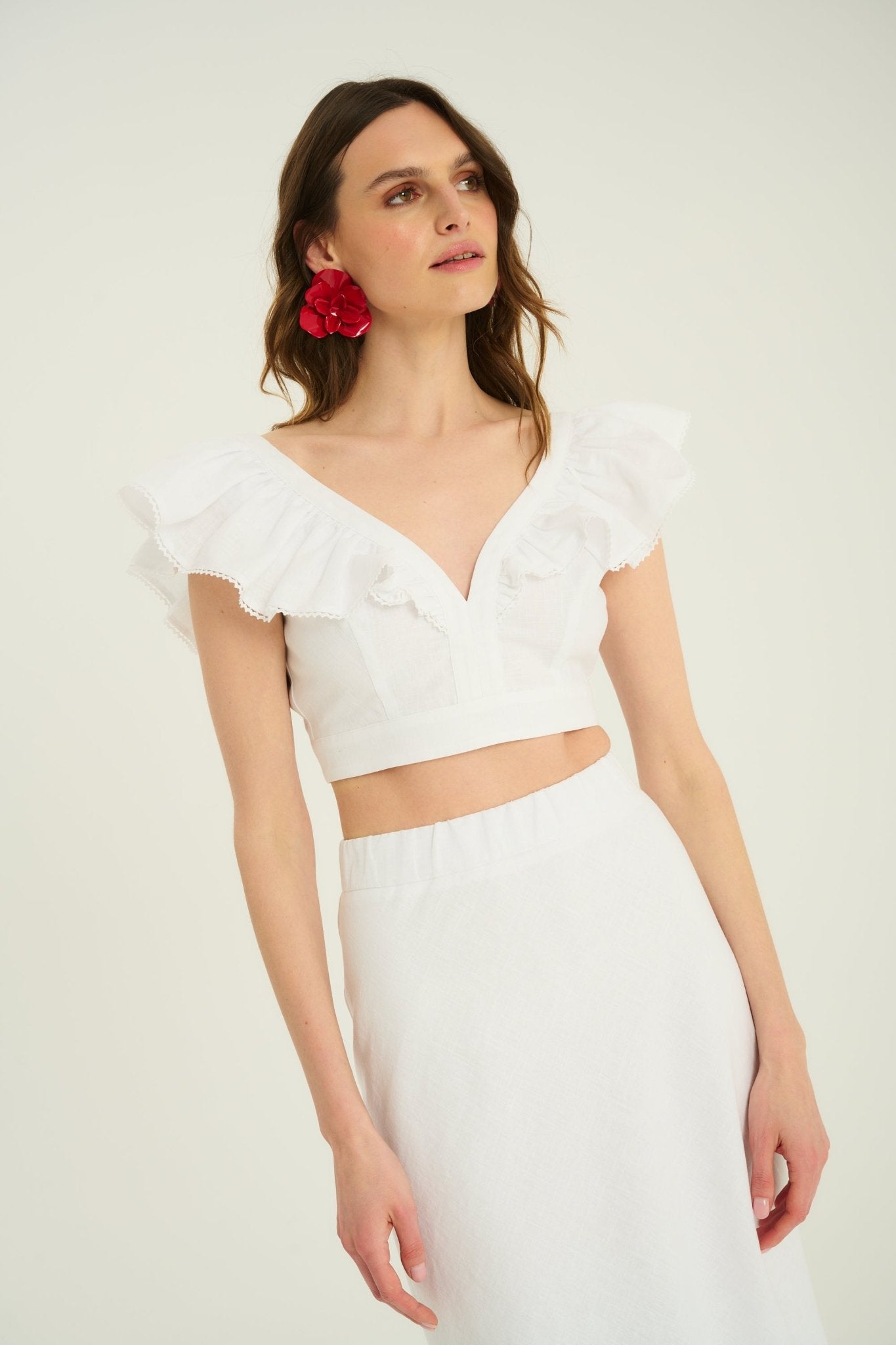 TOP LNIANY BIAŁY Z KORONKĄ ANDRIA - Saintby