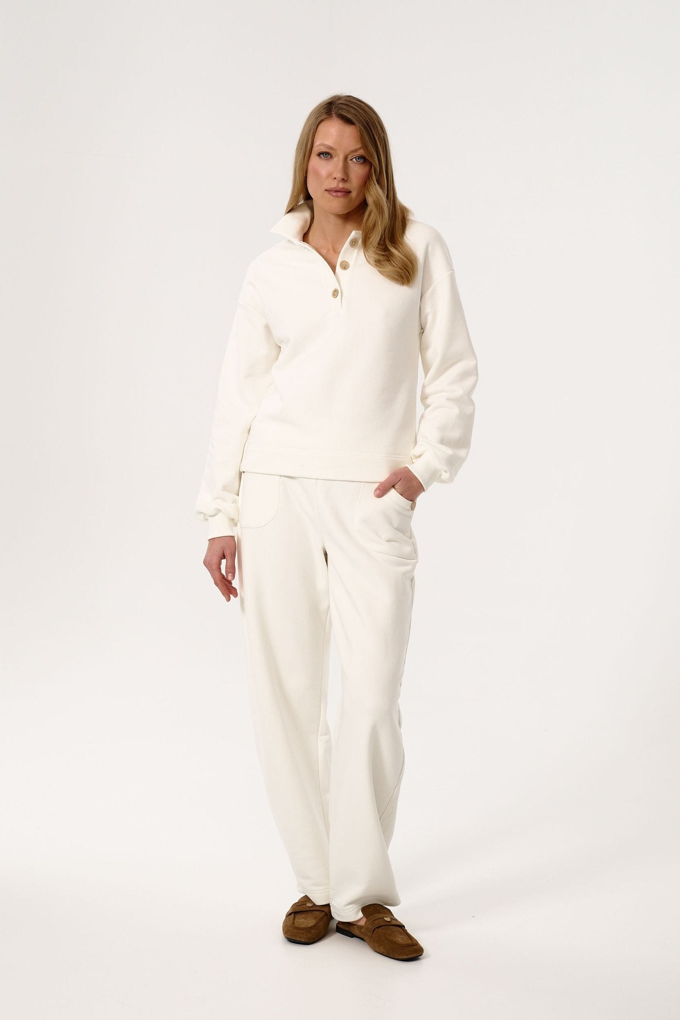 BAWEŁNIANE SPODNIE ALCAMO OFF WHITE - Saintby