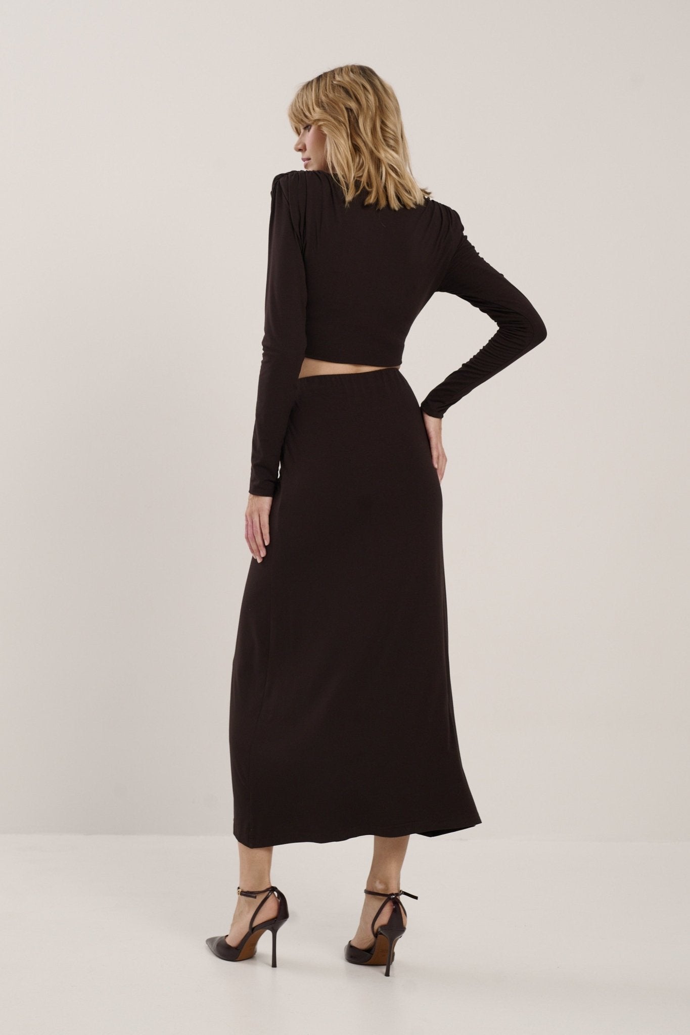 CZEKOLADOWA SPÓDNICA Z DRAPOWANIEM - Saintby