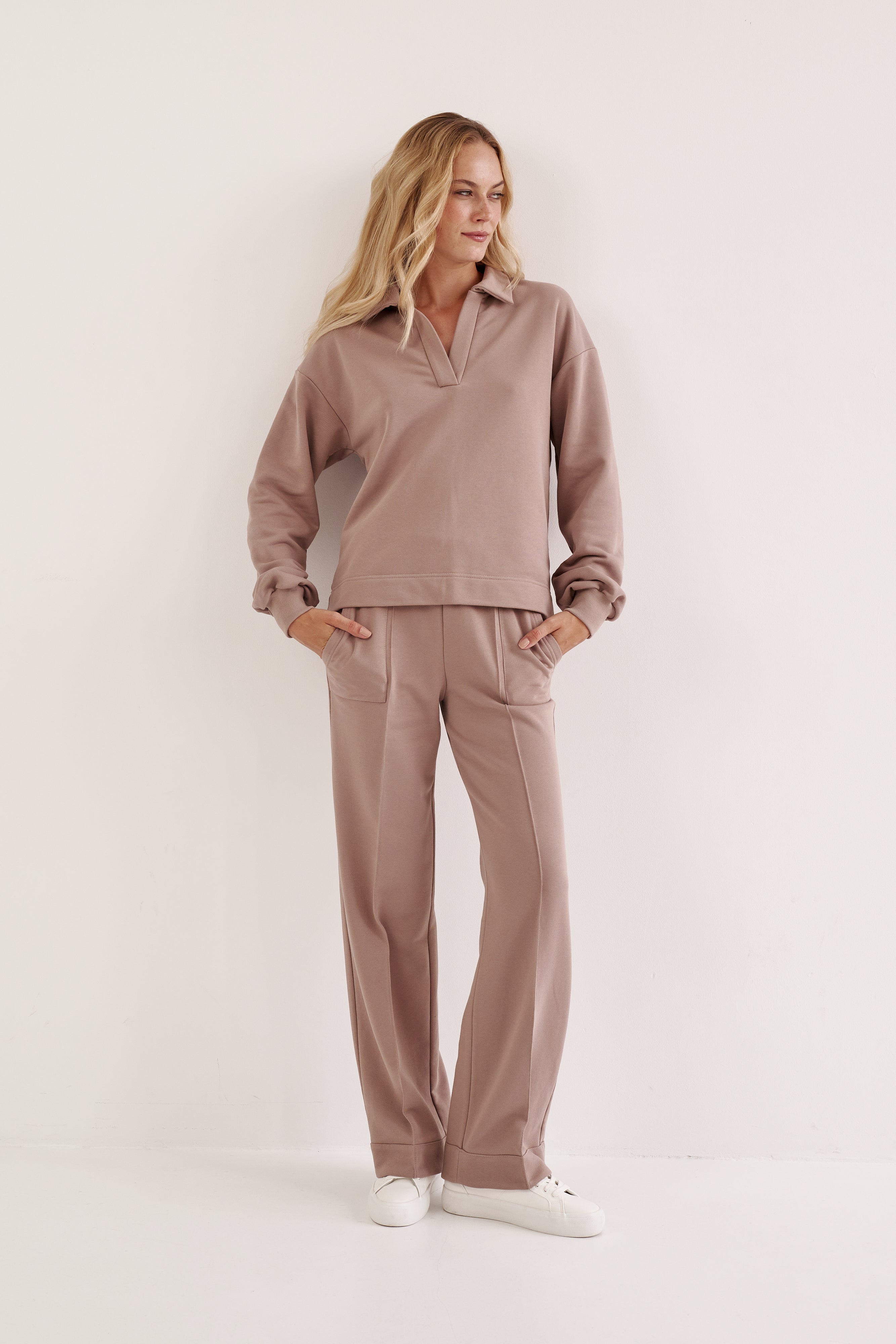 CREAM COTTON AREZZO LONG TROUSERS