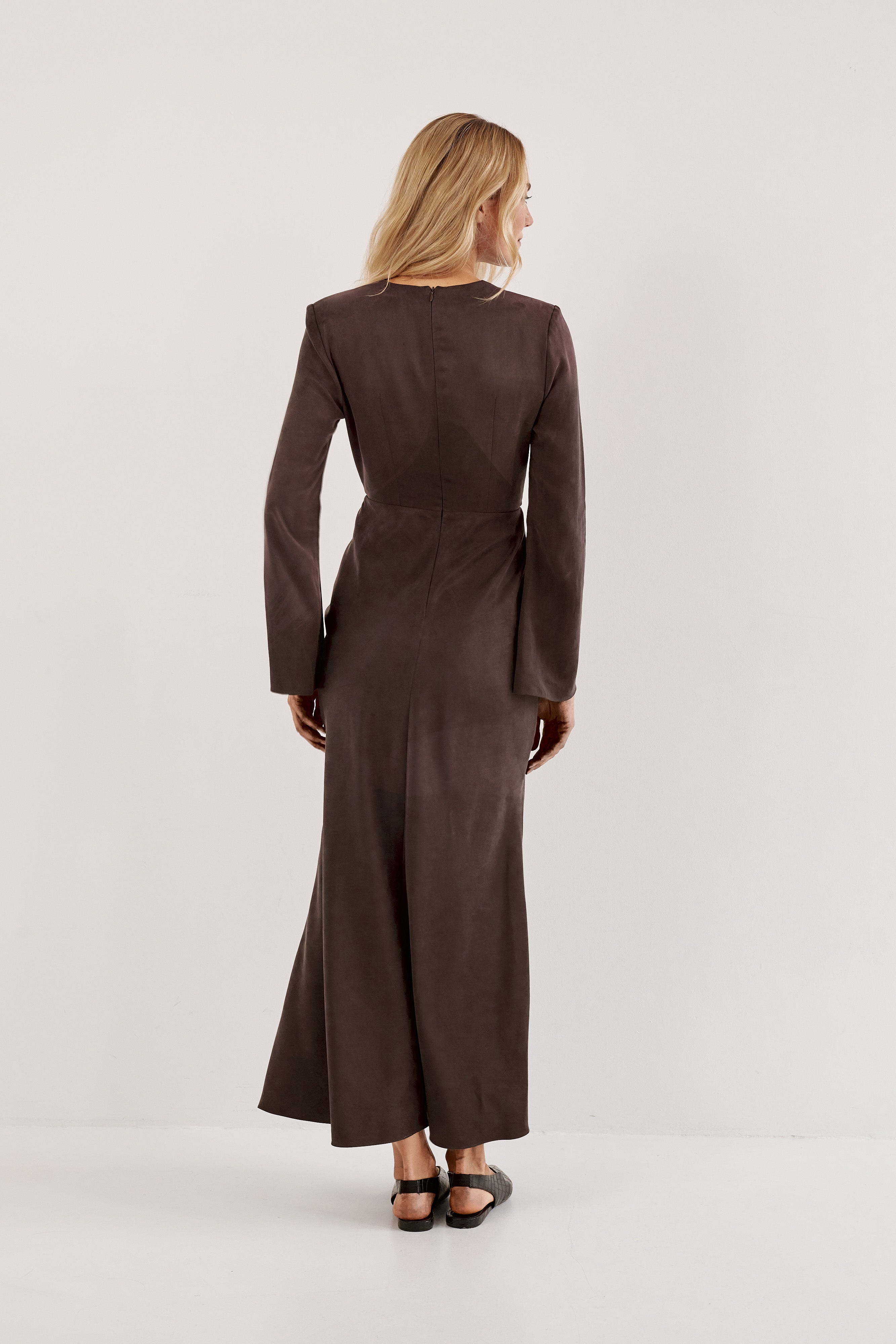 CHOCOLATE MAXI DRESS WITH TIE